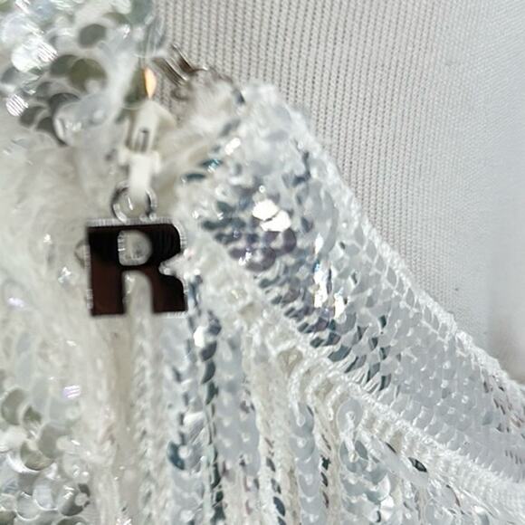 Rotate Birger Christensen Sequin Metallic Fringe Sleeveless Dress Silver Size 10 - Picture 14 of 16